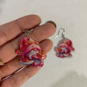 Charming Valentine’s Day Gnome Earrings Pink Heart Dangle Cute Gift for Her